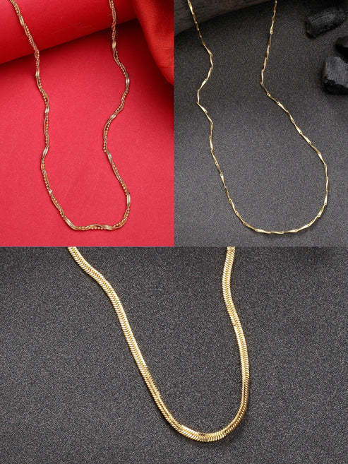 Women's Set of 3 Gold-Plated Minimal Chain