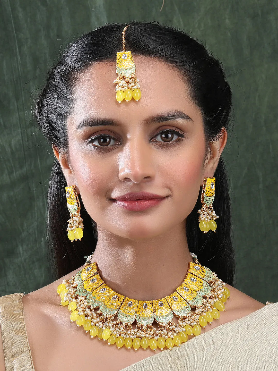 Versatile Kundan Meenakari Droplet Necklace Set