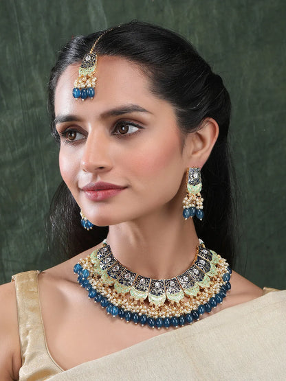 Versatile Blue Kundan Meenakari Droplet Necklace Set