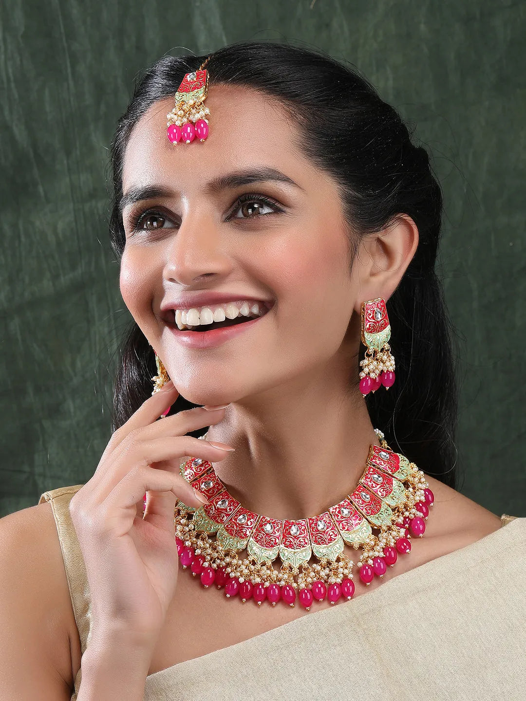 Elegant Kundan Meenakari Necklace - Handcrafted masterpiece featuring intricate designs and vibrant colors. Elevate your style with this stunning piece from StileAdda