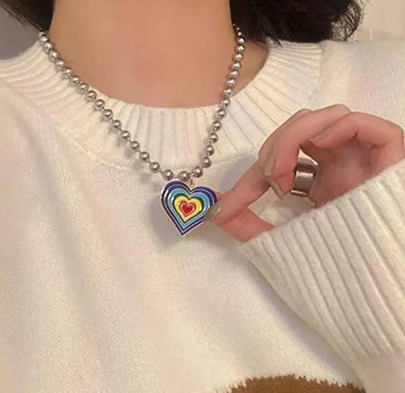 Rainbow Heart Shape Hip Hop Chain Necklace Necklace Destiny Jewels