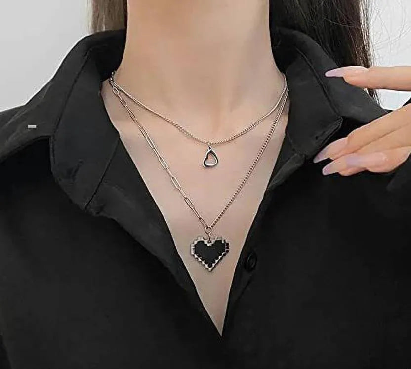 Borscht Pixelated Heart Pendant Layered Chain Destiny Jewels