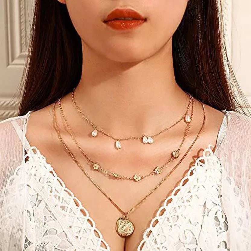 Fashion Multilayer 3 Tier Pendant Gold Plated Long Chain Necklace Destiny Jewels