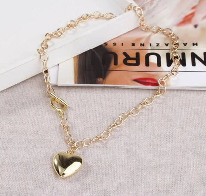 Stylish Gold Plated Love Heart Pendant Toggle Necklace Chain Destiny Jewels