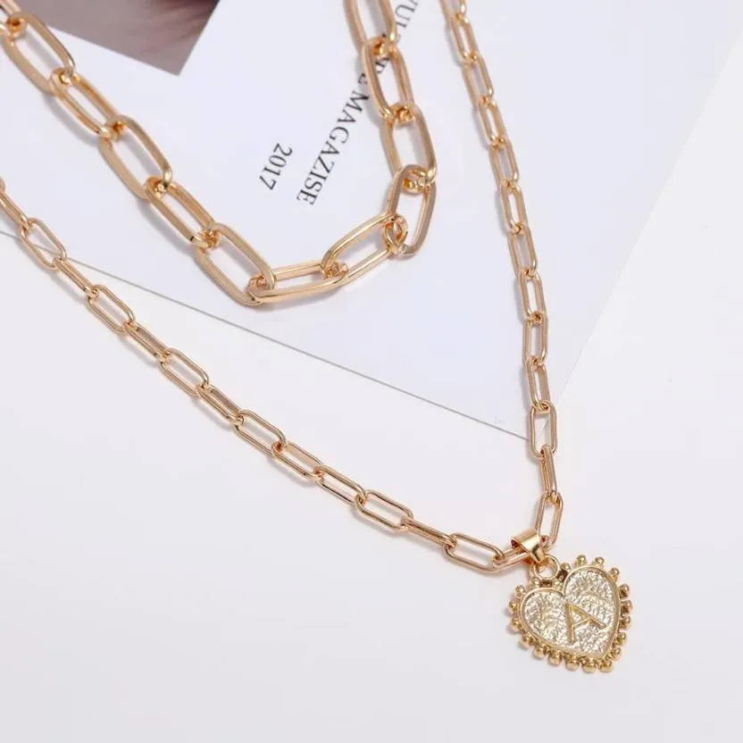 Stylish Gold Plated Word A Heart Pendant Thick Chain Necklace Destiny Jewels