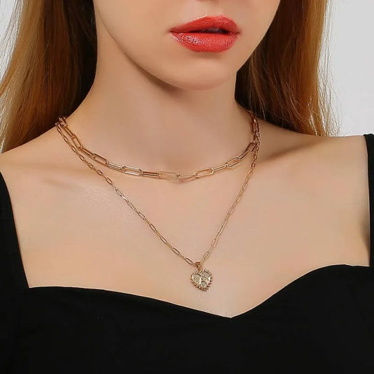 Stylish Gold Plated Word A Heart Pendant Thick Chain Necklace Destiny Jewels