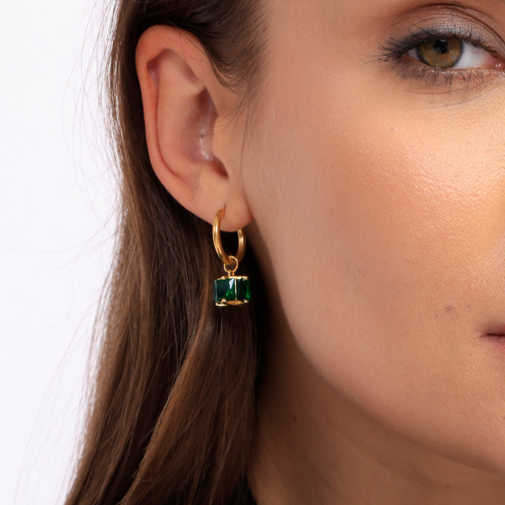 Antitarnish Emerald Hoop Earrings