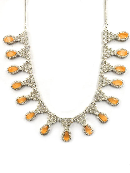 Peach AD-CZ Tear Drop Statement Necklace Set