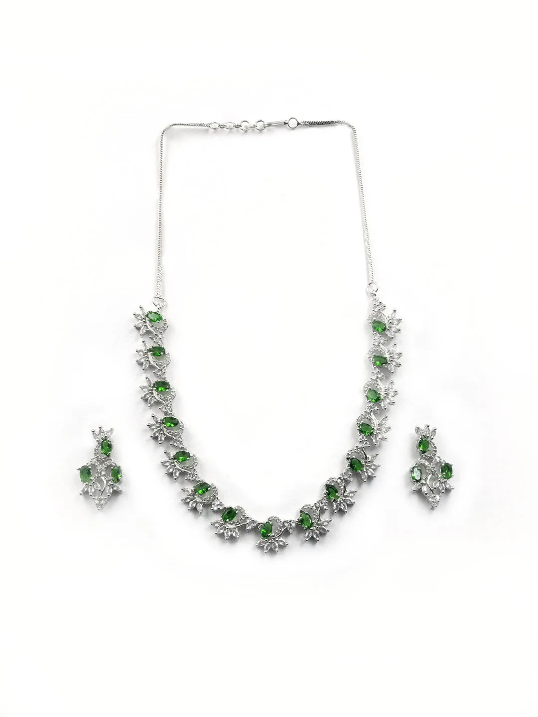 Elegant Green American Diamond Sleek Necklace Set