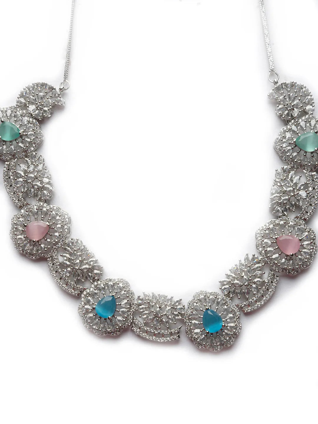 Intricate Cut Work Multicolor CZ Necklace Set&quot;