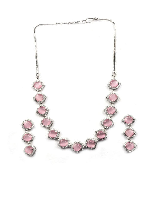 Eternal Sparkle: Precious Pink AD Sleek Necklace