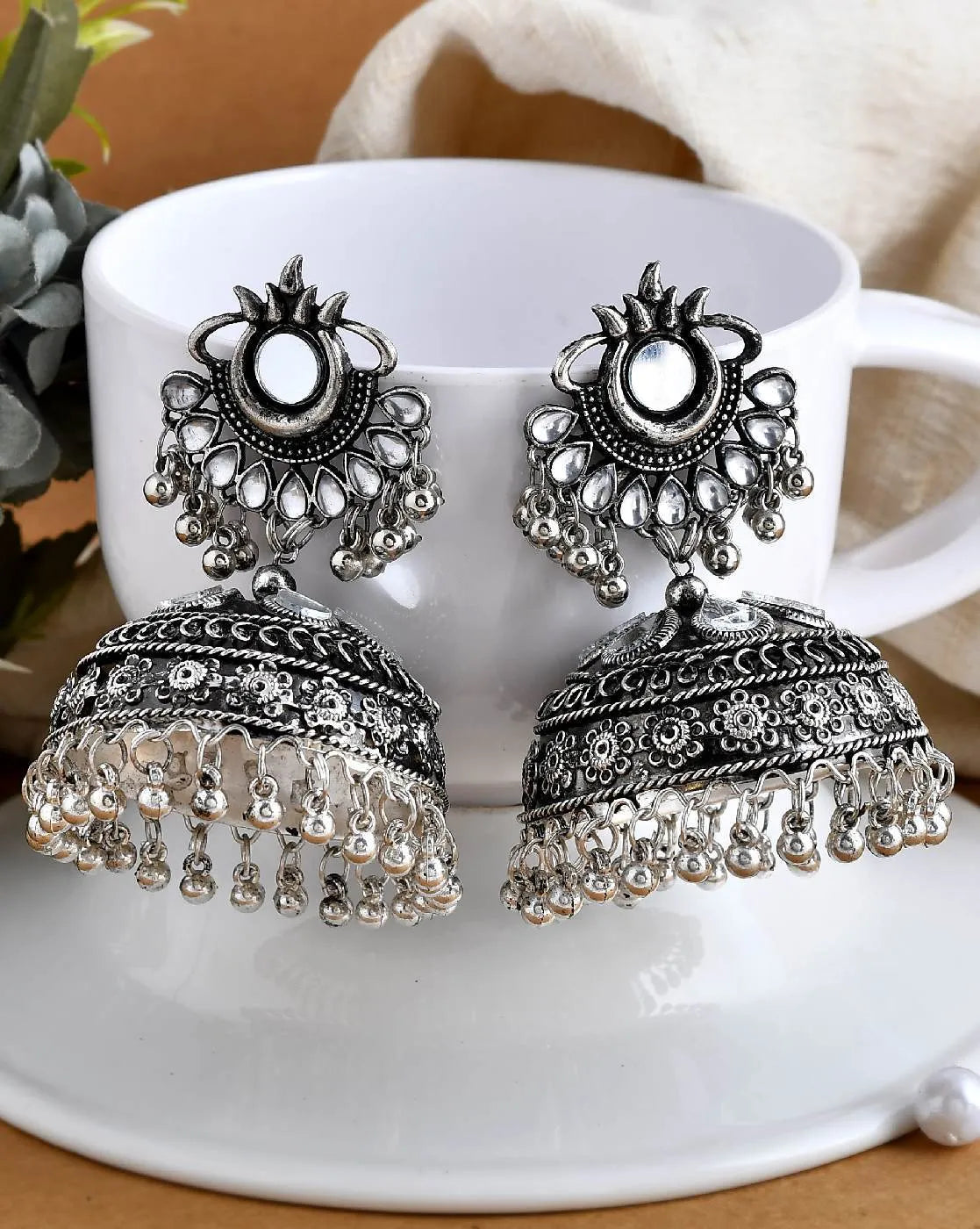 Oxidised Silver Jhumkas Earring - Firstglam