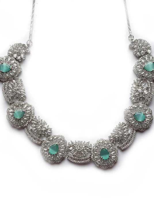 Intricate Cut Work Turquoise CZ Necklace Set