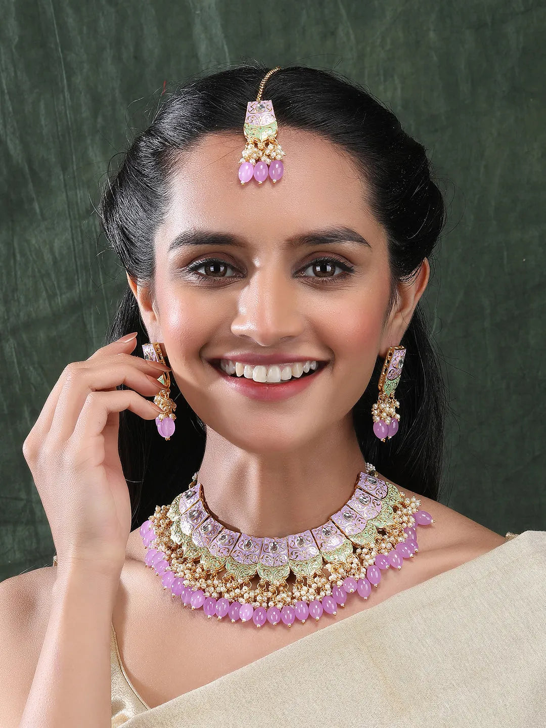 Elegant Kundan Meenakari Necklace - Handcrafted masterpiece featuring intricate designs and vibrant colors. Elevate your style with this stunning piece from StileAdda