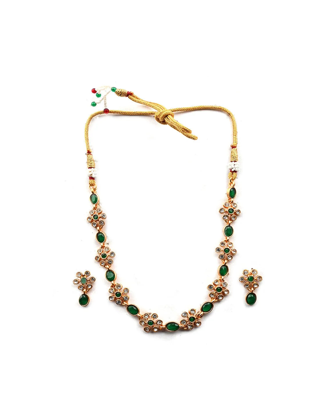 Green Kemp Studded Sleek Flower Necklace Set