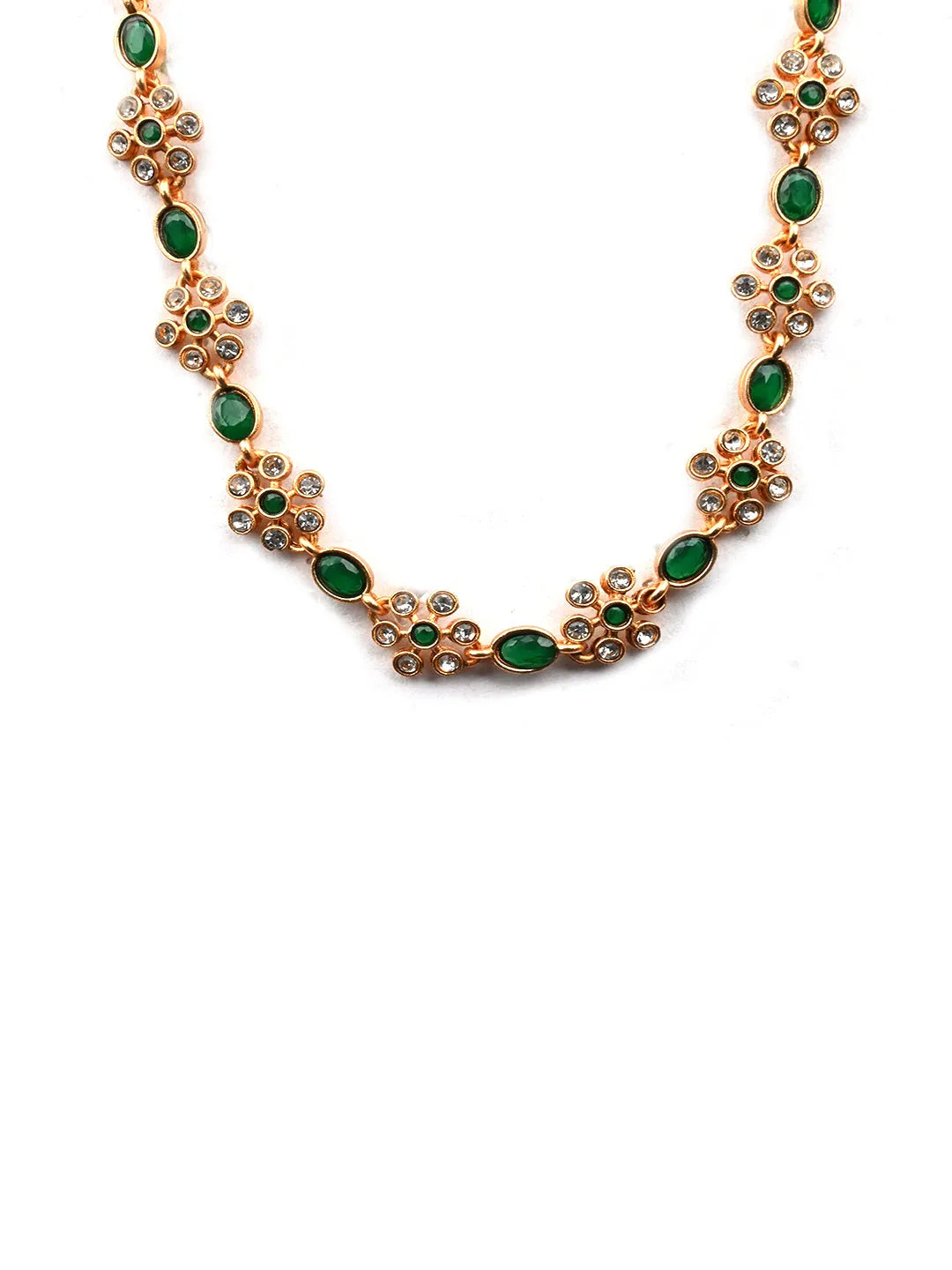 Green Kemp Studded Sleek Flower Necklace Set