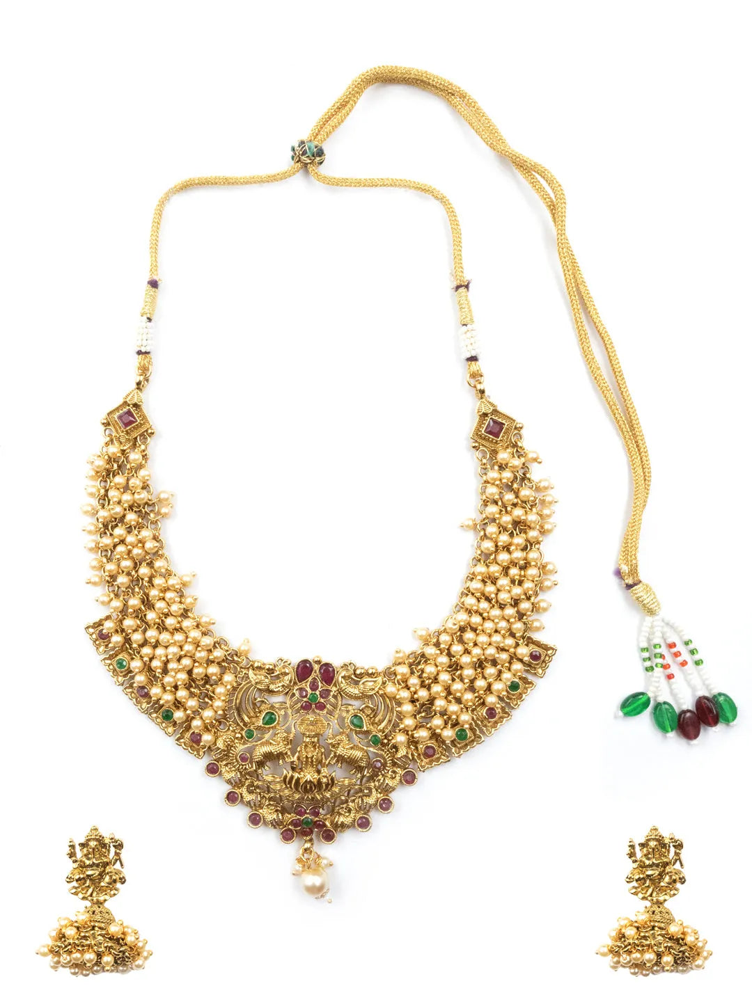 Temple Laxmi White Hydra Beads Necklace Set