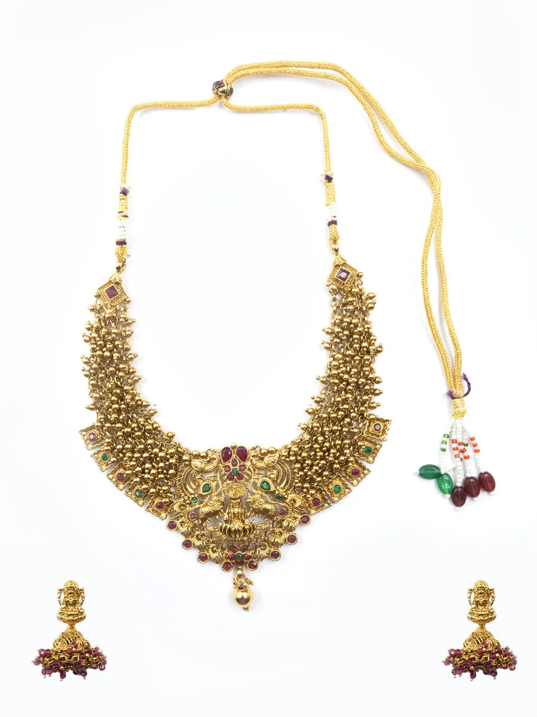 Temple Laxmi Gold Hydra Beads Necklace Set