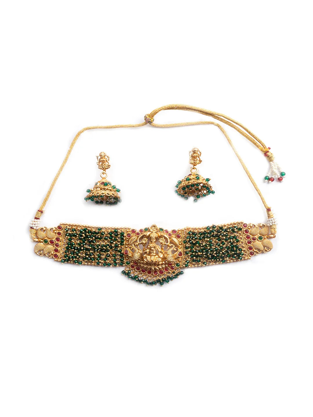 Gold Plated Laxmi Green Hydra Beads Choker Set