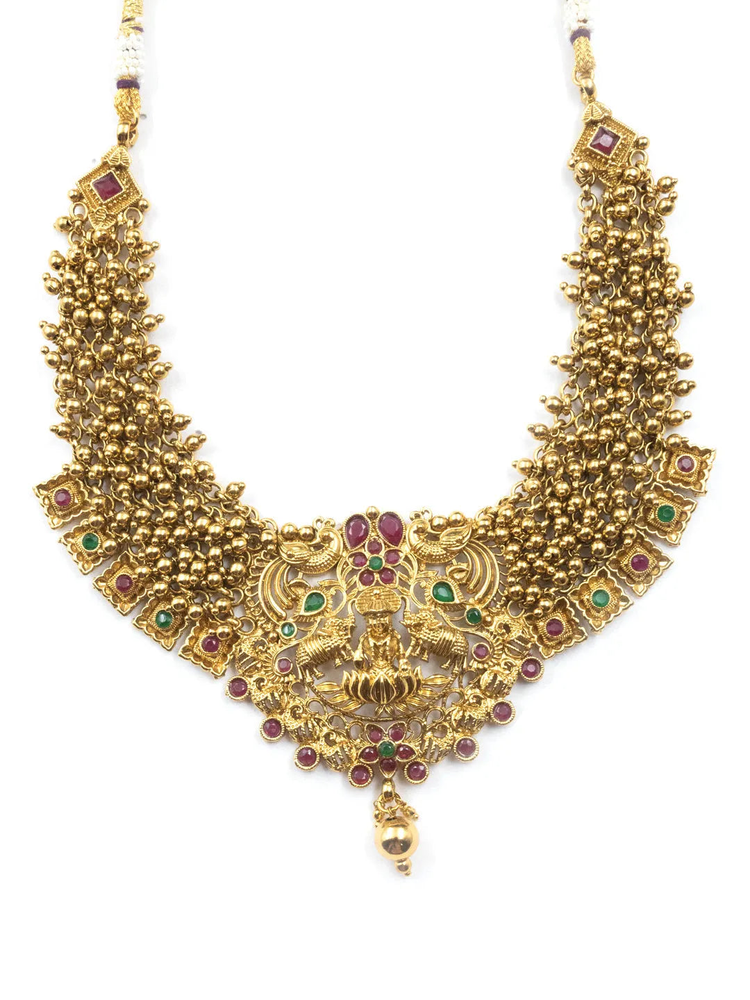 Temple Laxmi Gold Hydra Beads Necklace Set