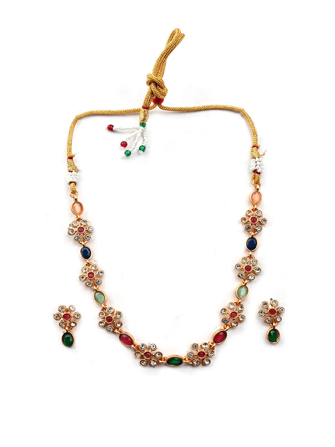 Multicolor Kemp Studded Sleek Flower Necklace Set