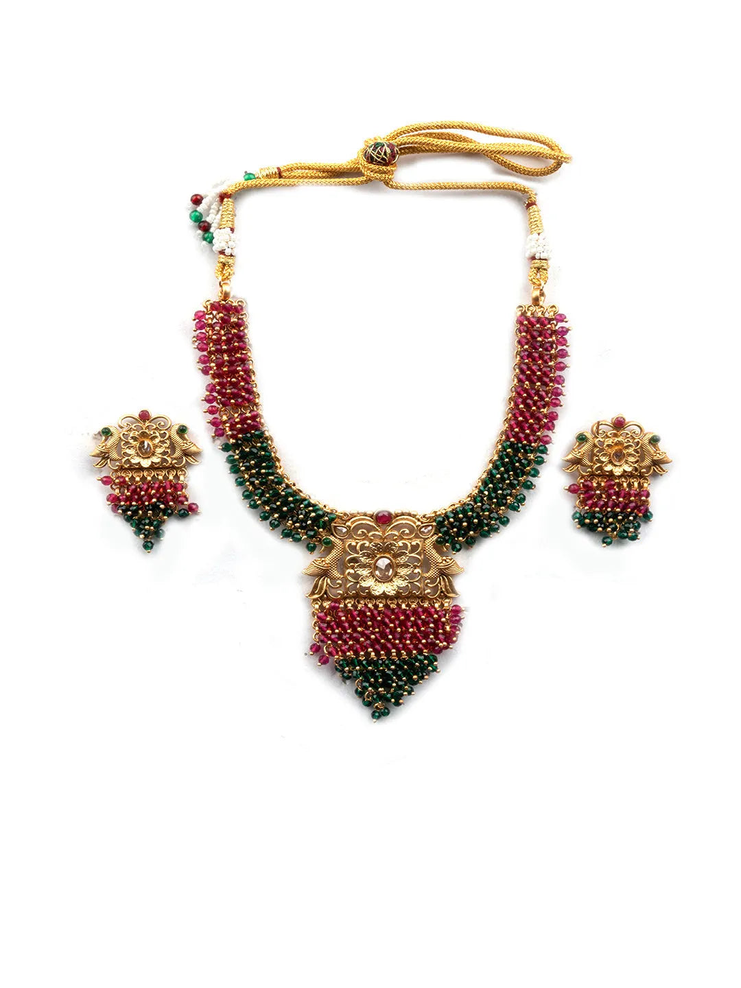 Ruby Green Peacock Hydra Necklace Set