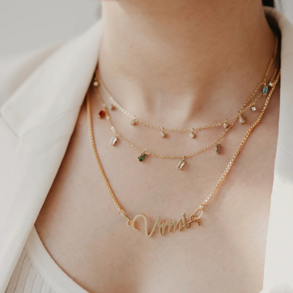 18K Gold Plated Multiple Rhinestones Necklace Chain, Nia