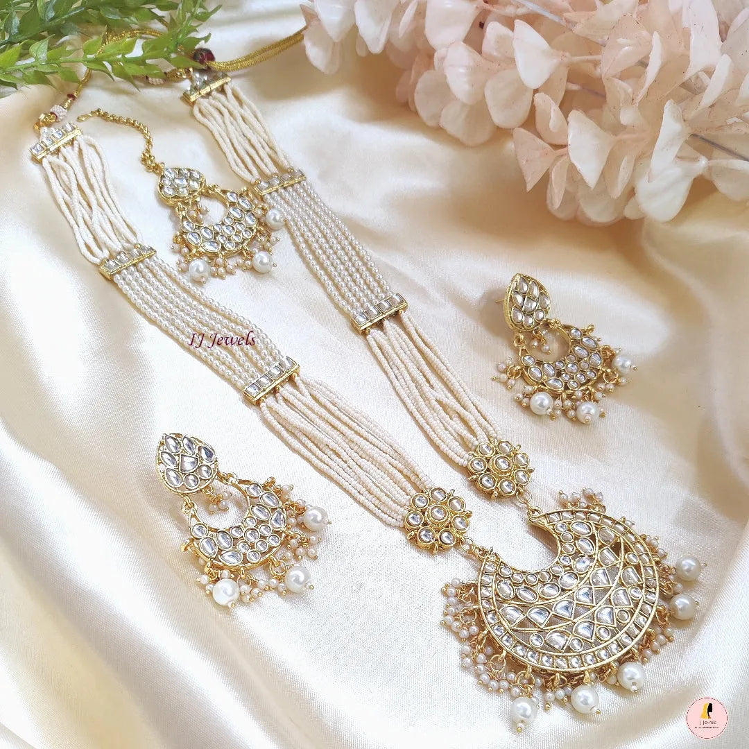 Chand Mala With Kundan &amp; Pearl – White