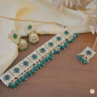 Zoyla Kundan Choker with Jhumkas and Tikka