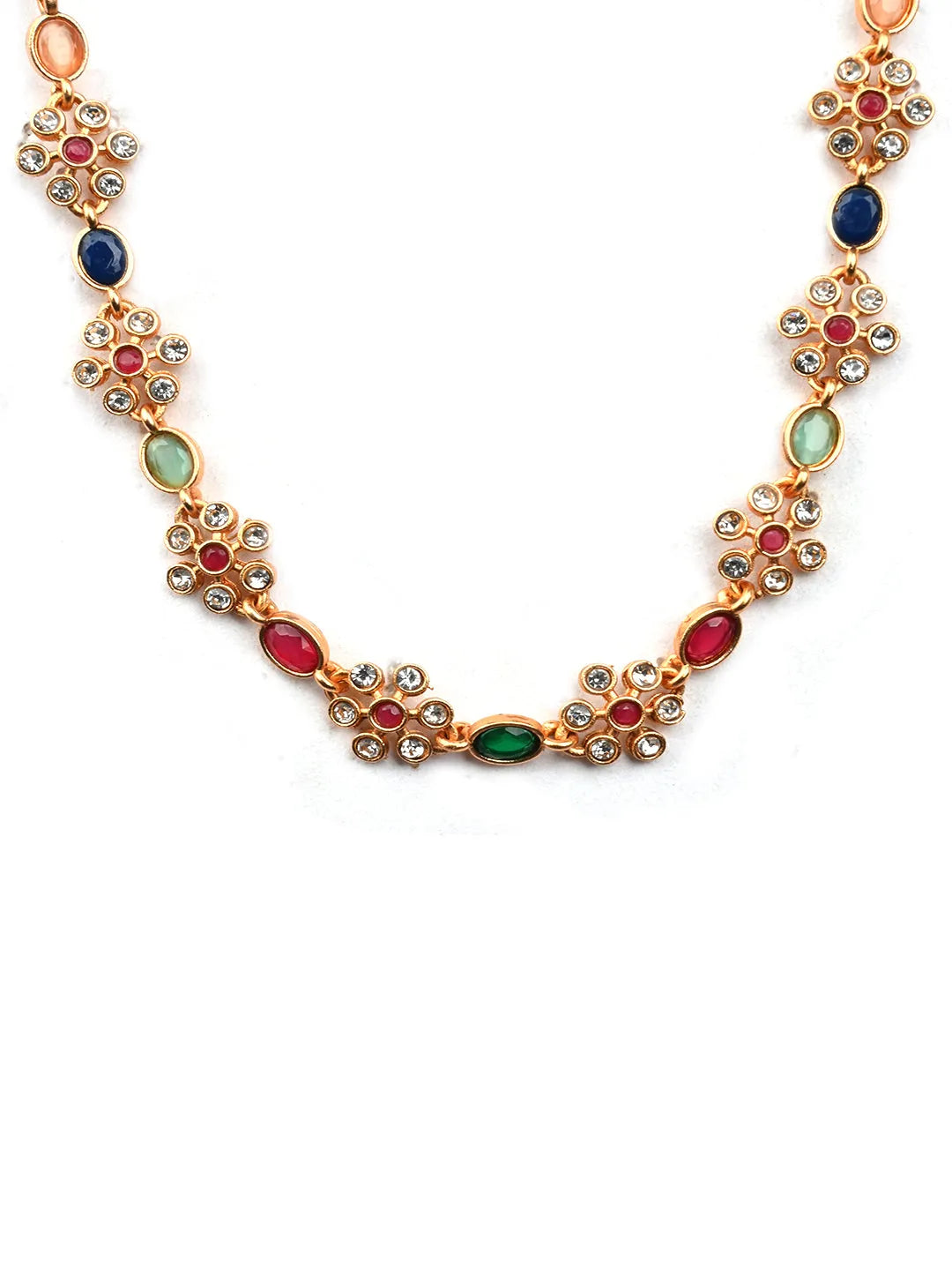 Multicolor Kemp Studded Sleek Flower Necklace Set