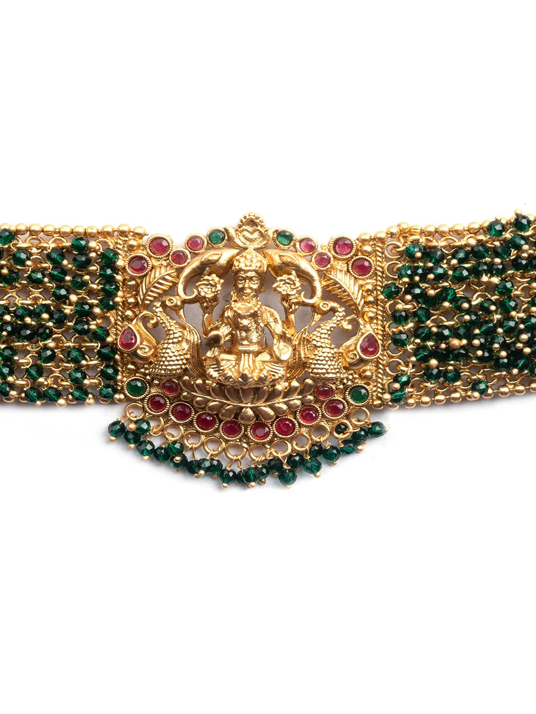 Gold Plated Laxmi Green Hydra Beads Choker Set