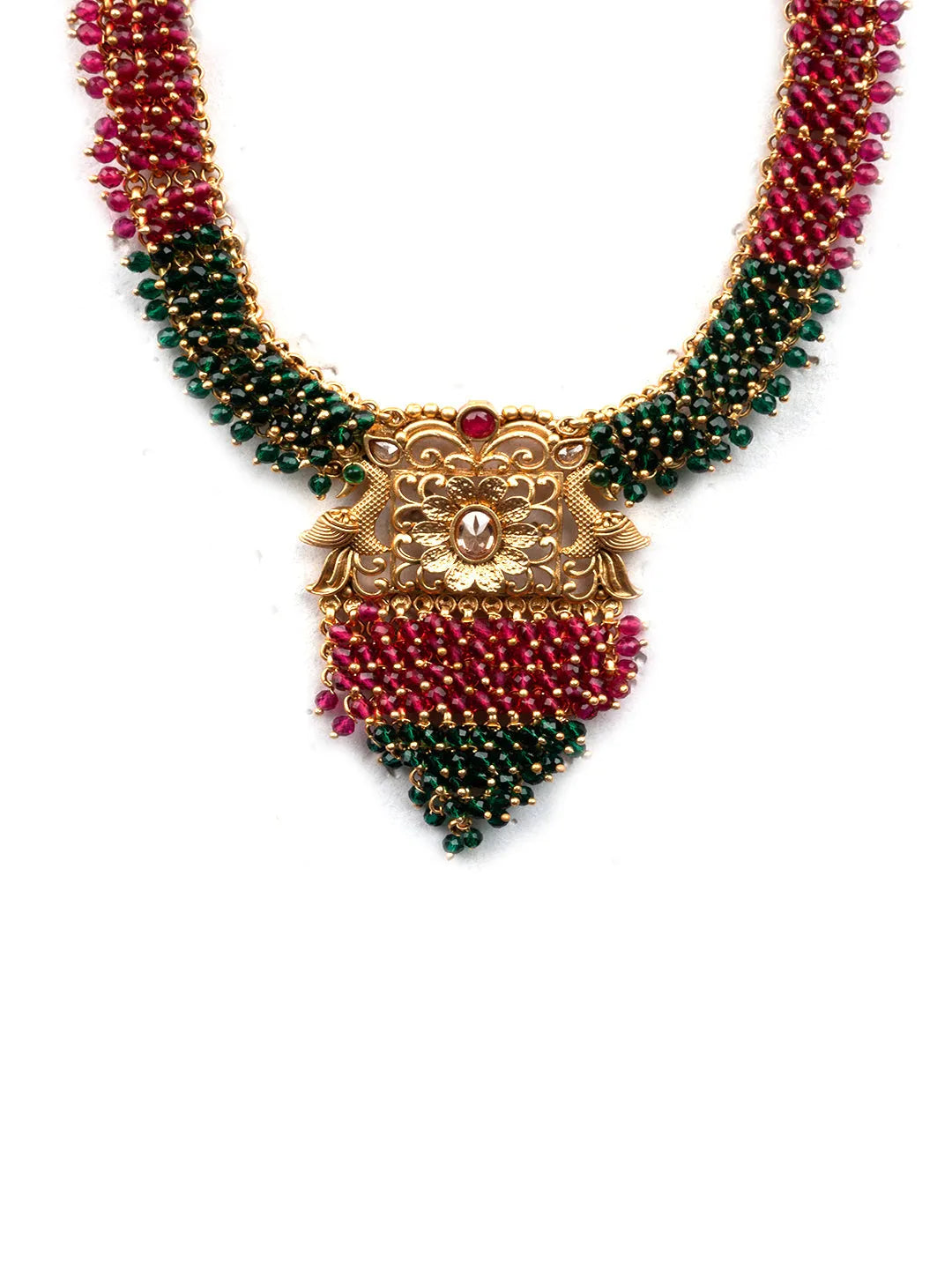 Ruby Green Peacock Hydra Necklace Set