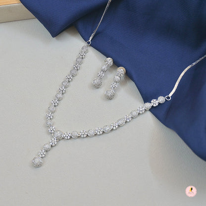 Saloni Pearl Drop AD Necklace Silver Jewellery Set