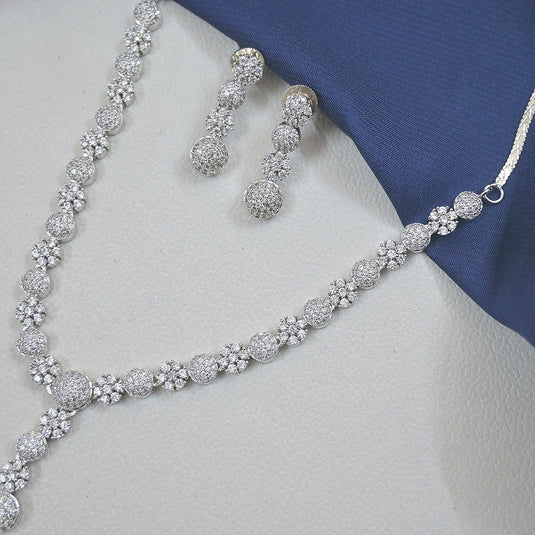 Saloni Pearl Drop AD Necklace Silver Jewellery Set