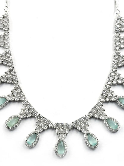 Turquoise AD-CZ Tear Drop Statement Necklace Set