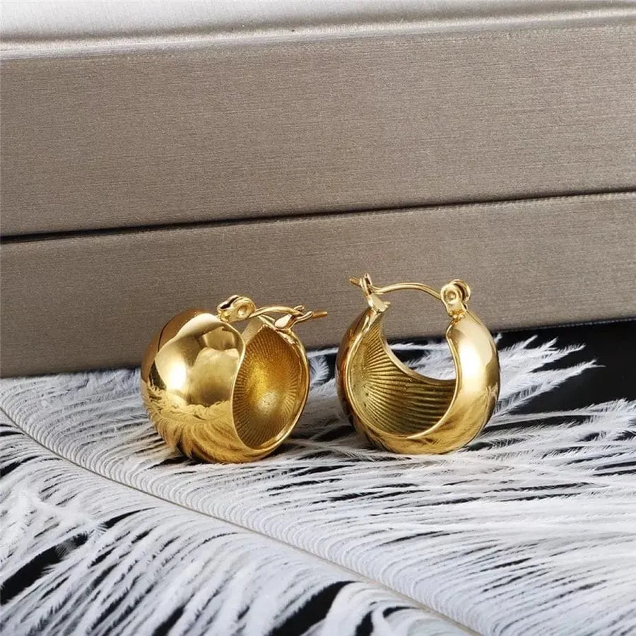 18K Gold Plated Basket Waterproof Stud Hoops Earrings Pearly Palace