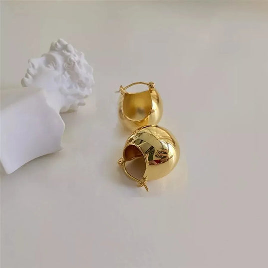 18K Gold Plated Basket Waterproof Stud Hoops Earrings Pearly Palace