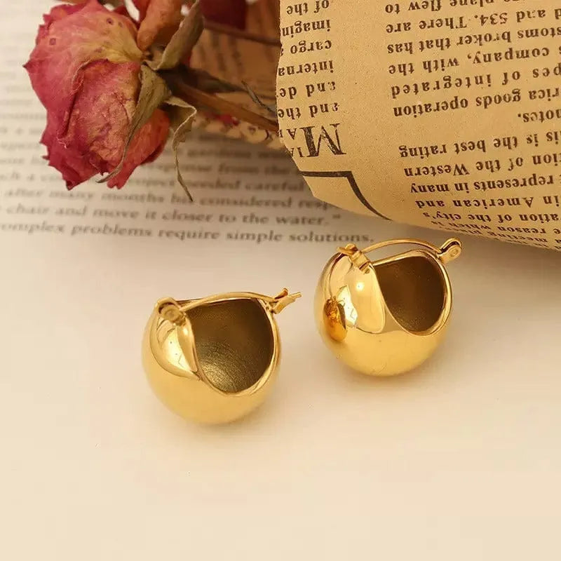 18K Gold Plated Basket Waterproof Stud Hoops Earrings Pearly Palace