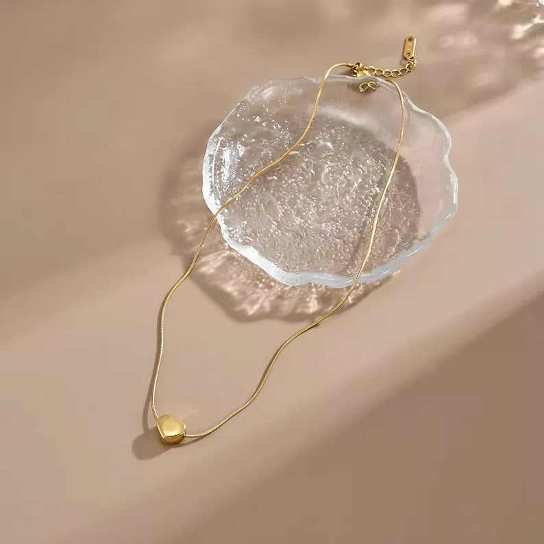 Antitarnish & Waterproof 18K Gold Heart Necklace, Snake Chain Necklace - 3