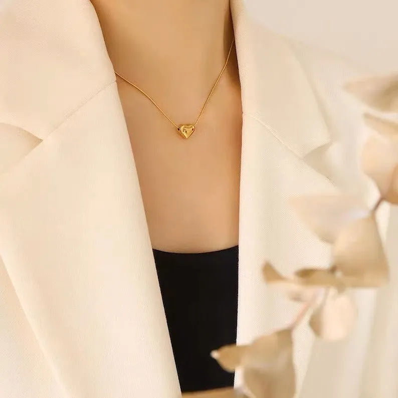 Antitarnish & Waterproof 18K Gold Heart Necklace, Snake Chain Necklace - 4