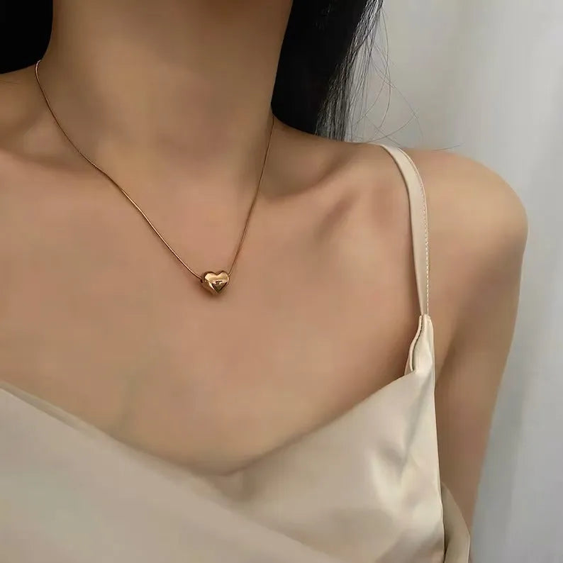 Antitarnish & Waterproof 18K Gold Heart Necklace, Snake Chain Necklace - 2