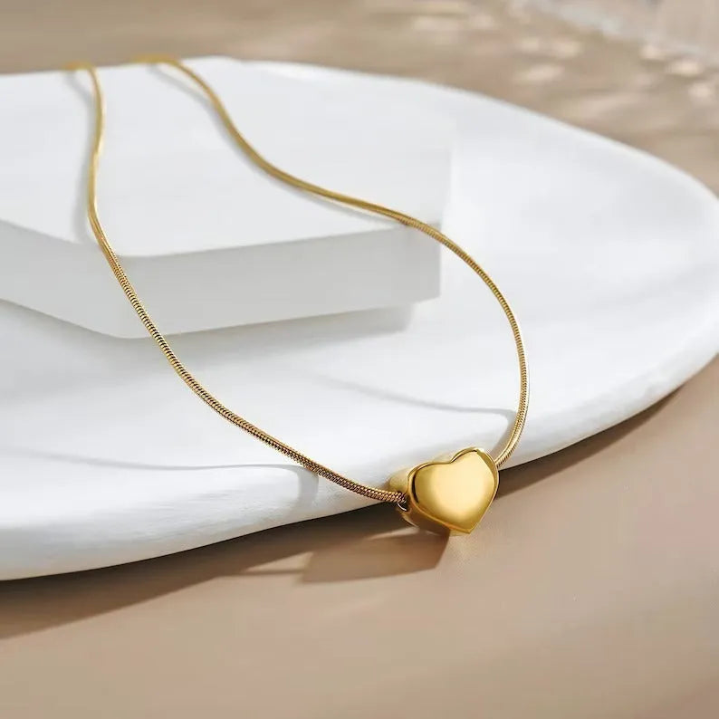 Antitarnish & Waterproof 18K Gold Heart Necklace, Snake Chain Necklace - 6