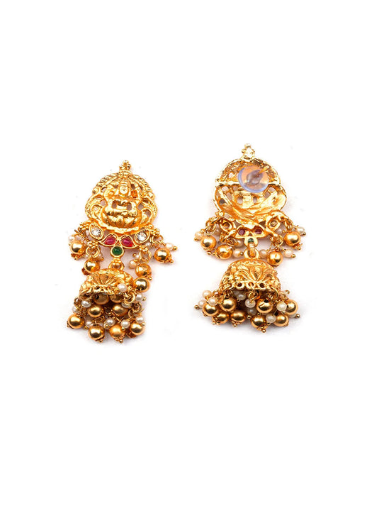 Gold Plated Temple Necklace Set With Jhumkas