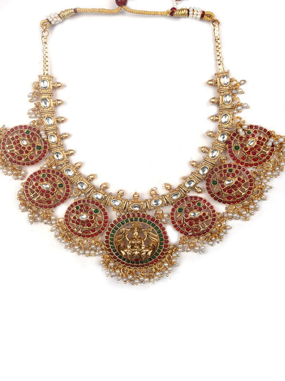 Gold Plated Multicolor Temple Pusa Beads Necklace Set