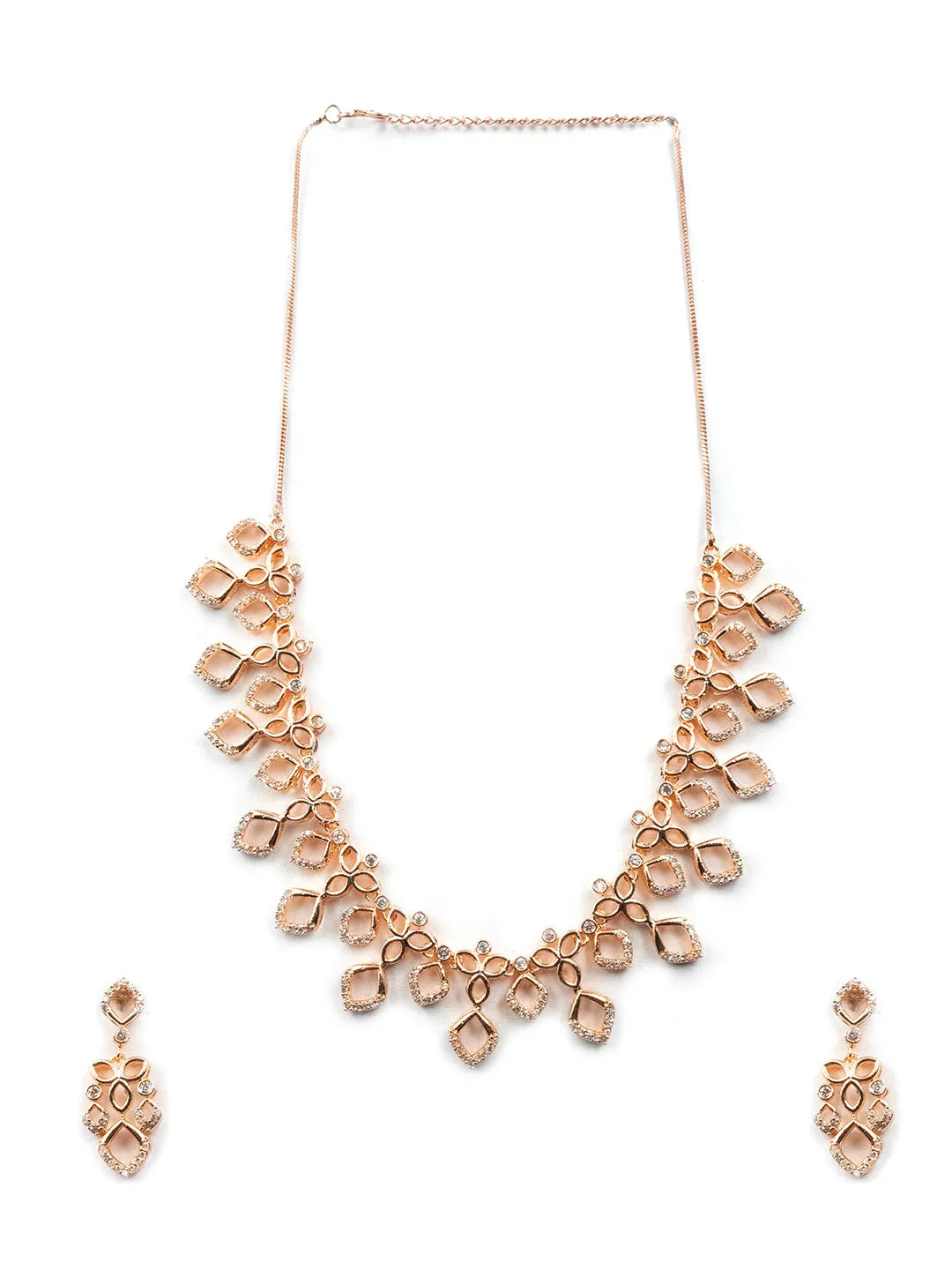 Glamourous Rose Gold Plated Diamond Necklace Set