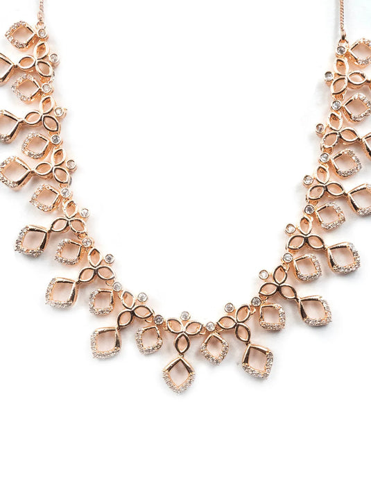 Glamourous Rose Gold Plated Diamond Necklace Set