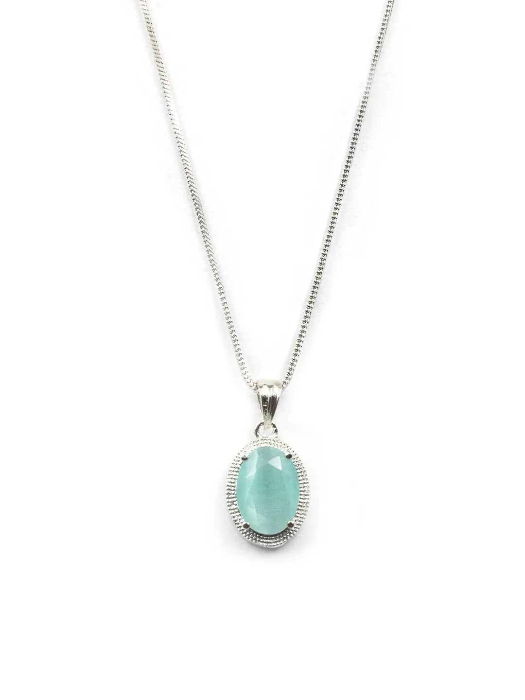 Exotic Classy Rhodium Plated Turquoise Hue Pendant Set