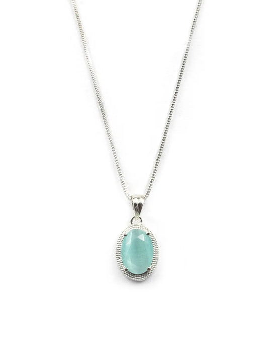 Exotic Classy Rhodium Plated Turquoise Hue Pendant Set