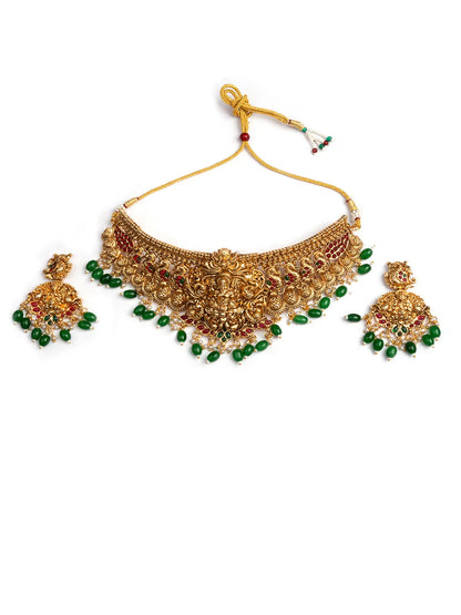 Matte Finish Lakshmi Choker With Green Beads