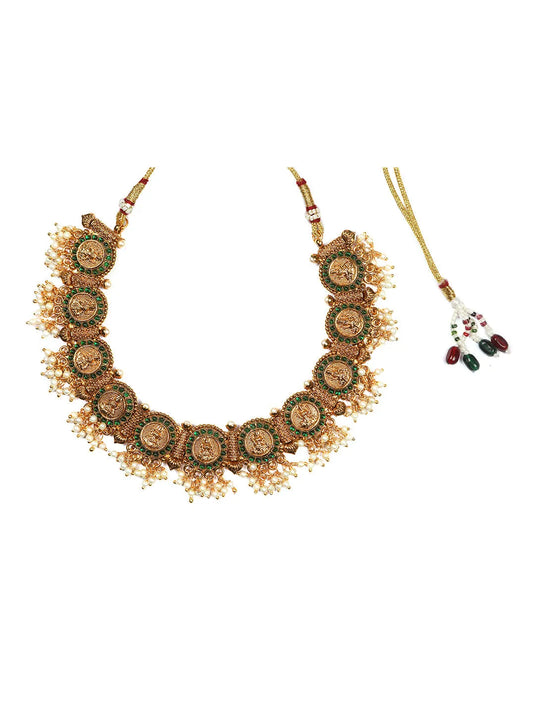 Exquisite Gold Plated Green Coin Necklace Set